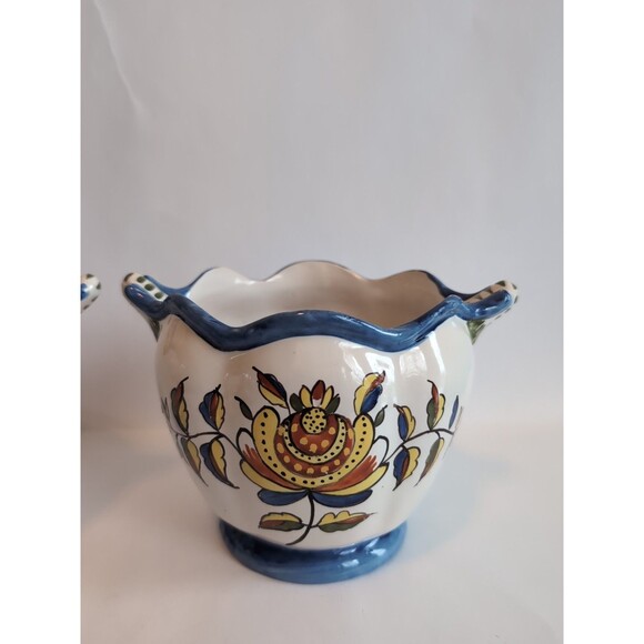 Vintage Faience Vases Planters Bowls Floral Decor Ceramic 19th C France - Picture 3 of 14